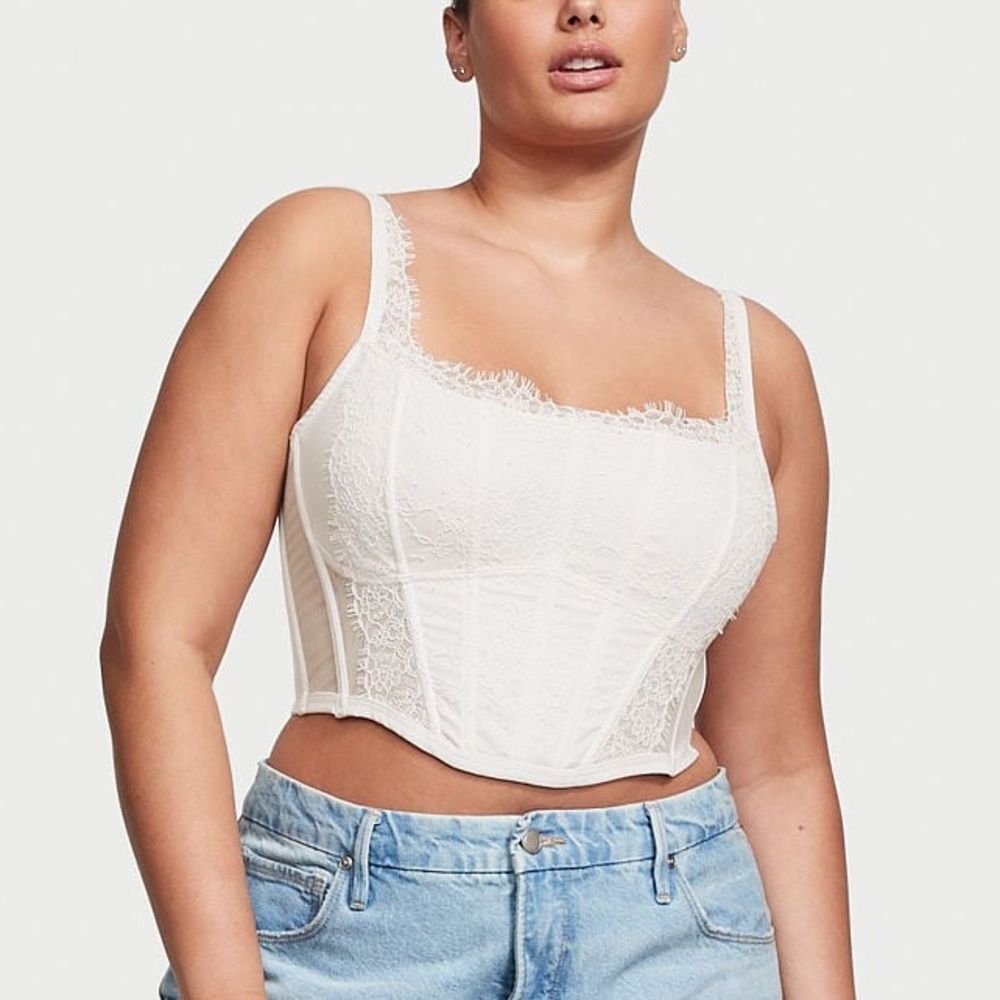 🔥Victoria's Secret White Lace Corset Top Bra Sz Large NWT